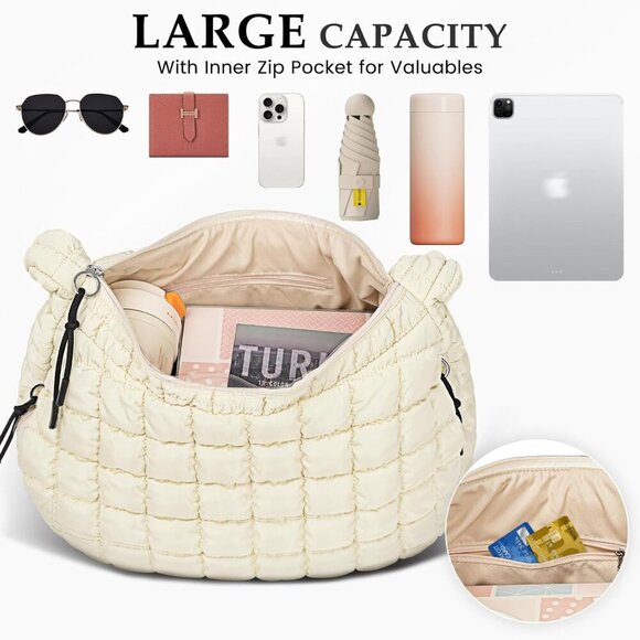 Puffer Tote Bag Quilted Carryall Bag Crossbody Bag Puffy Shoulder Bag for Women - Picture 5 of 7